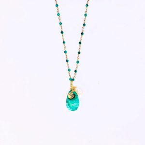 Agate, Cultivated Freshwater Pearl , Green Crystal & 14k Laminated Yellow Gold Pendant