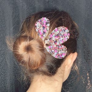 Pink Crystal & Quartz Chips Petals Hair Comb