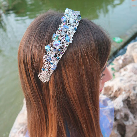 Blue Marquise Crystal & Silver Wire Tiara