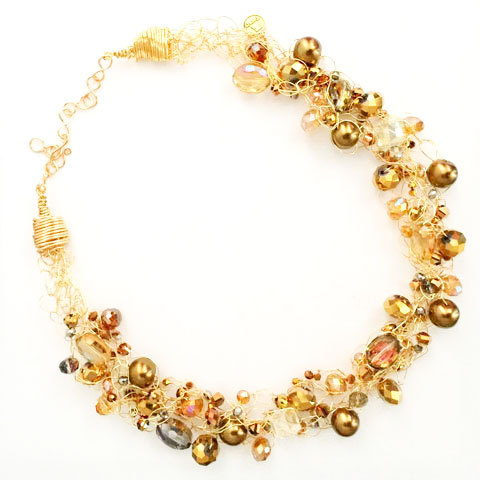 Spectrum Gold Crystals & Pearls Necklace