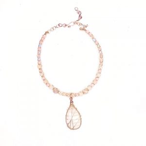 Rose Quartz Drop Wrapped Rose Gold Laminated Wire Necklace